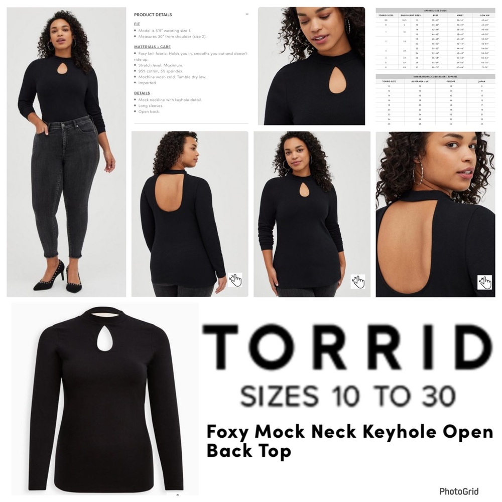 Torrid 5 plus size black foxy mock neck keyhole open back top NWT